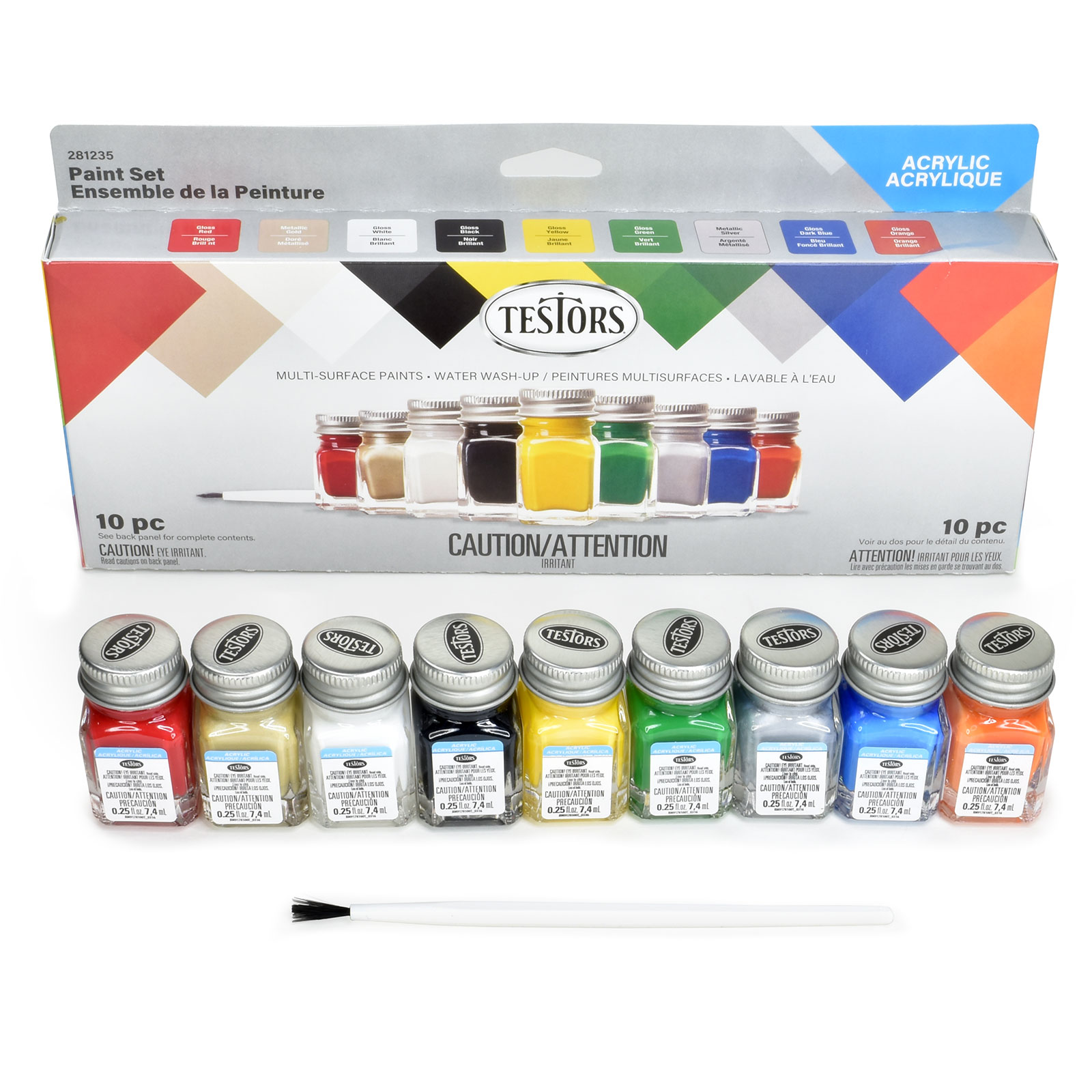 Testors 6-Color Model Paint Set & Brushes, Acrylic Flat Colors, 1
