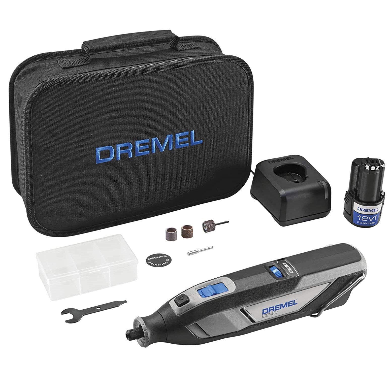 Dremel 8240 12V Cordless Rotary Tool Kit with Variable Speed and Comfort  Grip - Includes 2AH Battery Pack, Charger, 5 Accessories & Wrench, Tool  Fabric Carry Bag, and Instruction Manual
