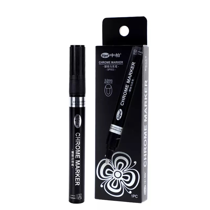 Sipa® Liquid Chrome Paint Markers 3 pc Set provides bright, vivid  long-lasting, mirror finishes to plastics, metal, glass, ceramic surfaces  and other smooth surfaces. Set of three tips sized 0.8mm, 2.0mm and